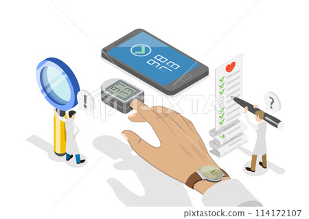 3D Isometric Flat Conceptual Illustration of Pulse Oximetr, Digital Device to Measure Oxygen saturation 3D Isometric Flat Conceptual Illustration of Pulse Oximetr, Digital Device to Measure Oxygen saturation 114172107