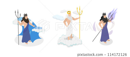 3D Isometric Flat Conceptual Illustration of Ancient Mythology Heroes, Zeus, Poseidon and Hades 3D Isometric Flat Conceptual Illustration of Ancient Mythology Heroes, Zeus, Poseidon and Hades 114172126