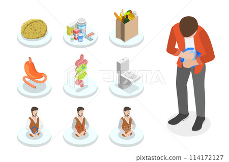 3D Isometric Flat  Conceptual Illustration of Irritable Bowel Syndrome, IBS Awareness 114172127