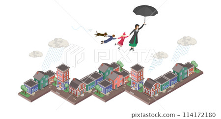 3D Isometric Flat  Conceptual Illustration of Babysitter, Woman Taking Care of Kids 114172180