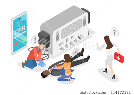 3D Isometric Flat Conceptual Illustration of Defibrillator, Cardiopulmonary Resuscitation Cpr Emergency Procedure 3D Isometric Flat Conceptual Illustration of Defibrillator, Cardiopulmonary Resuscitation Cpr Emergency Procedure 114172181
