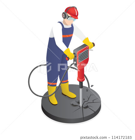 3D Isometric Flat Icon of Construction Worker , Drilling with Jackhammer 3D Isometric Flat Icon of Construction Worker , Drilling with Jackhammer 114172183