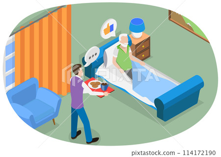 3D Isometric Flat  Conceptual Illustration of Caregiver, A Nurse Taking Care of Patient 114172190