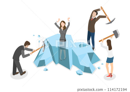 3D Isometric Flat  Conceptual Illustration of Ice Breaking Activity, Business Cooperation 114172194
