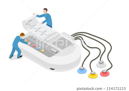 3D Isometric Flat  Conceptual Illustration of Electrocardiogram, Digital device for Vital Signs Monitoring 114172215