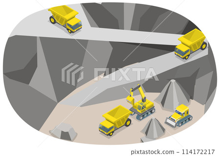 3D Isometric Flat  Conceptual Illustration of Industrial Machinery, Quarry Landscape 114172217
