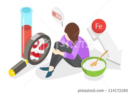 3D Isometric Flat  Conceptual Illustration of Anemia, Lack of Hemoglobin 114172260