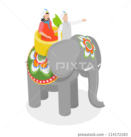 3D Isometric Flat  Conceptual Illustration of Indian Elephant with Maharaja, India Culture and Traditions 114172265