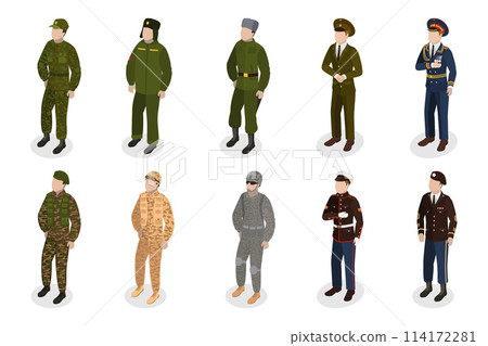 3D Isometric Flat  Set of Military People, Characters in Uniform 114172281
