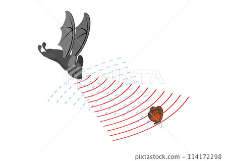 3D Isometric Flat  Conceptual Illustration of Echolocation, Sound Waves Reflecting 114172298