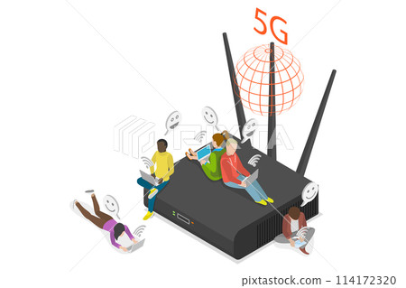 3D Isometric Flat  Conceptual Illustration of Telecommunication Technologies, Broadband Service Provider 114172320