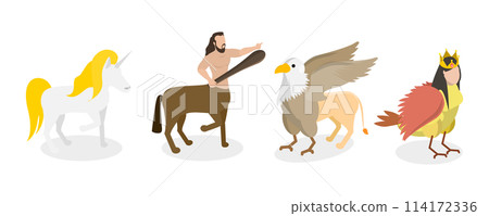 3D Isometric Flat  Set of Fairy Characters, Mythology, Magic and Fantasy Characters 114172336