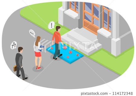 3D Isometric Flat  Conceptual Illustration of Disinfection Mat , Shoe Cleaning 114172348