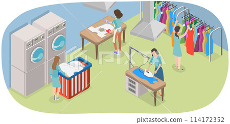 3D Isometric Flat Conceptual Illustration of Dry Cleaning Service, Commercial Laundry 3D Isometric Flat Conceptual Illustration of Dry Cleaning Service, Commercial Laundry 114172352