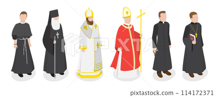 3D Isometric Flat  Set of Religious Leaders, Character Dressed in Classical Robes 114172371