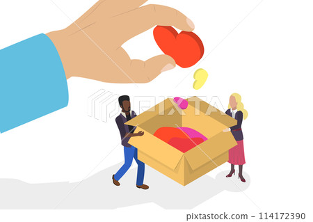 3D Isometric Flat Conceptual Illustration of Charity, Financial Help, Fundraising 3D Isometric Flat Conceptual Illustration of Charity, Financial Help, Fundraising 114172390