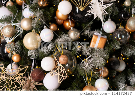 Christmas tree decoration close up background Christmas tree decoration close up background 114172457