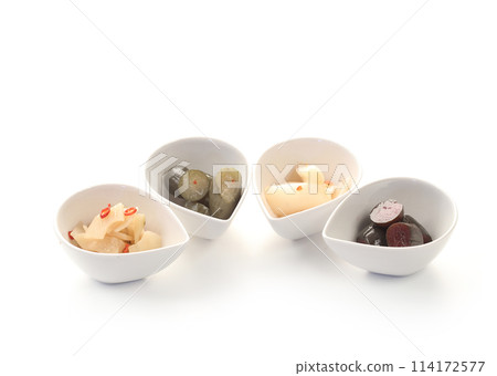 Pickles from Okabe-cho, Fukaya City: Assortment of green onions, cucumbers, and zha cai Pickles from Okabe-cho, Fukaya City: Assortment of green onions, cucumbers, and zha cai 114172577
