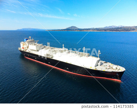 Photographing a cargo ship anchored in Hakodate Bay, Hakodate, Hokkaido in spring 114173385
