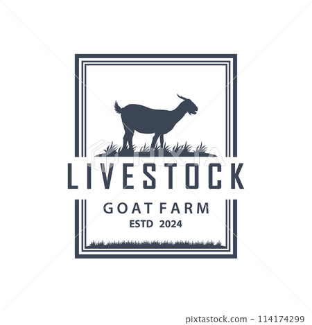 Goat logo design vector goat farm illustration cattle livestock silhouette retro rustic 114174299