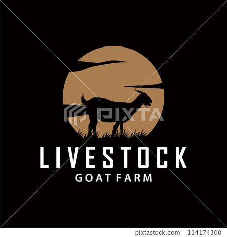 Goat logo design vector goat farm illustration cattle livestock silhouette retro rustic Goat logo design vector goat farm illustration cattle livestock silhouette retro rustic 114174300