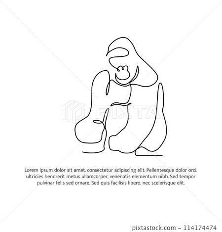 Gorilla line design. Simple animal silhouette decorative elements drawn with one continuous line. Vector illustration of minimalist style on white background. Gorilla line design. Simple animal silhouette decorative elements drawn with one continuous line. Vector illustration of minimalist style on white background. 114174474
