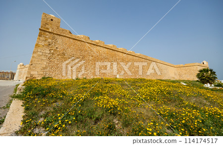 External view of quadrangular Mahdia Fort in Tunisia 114174517