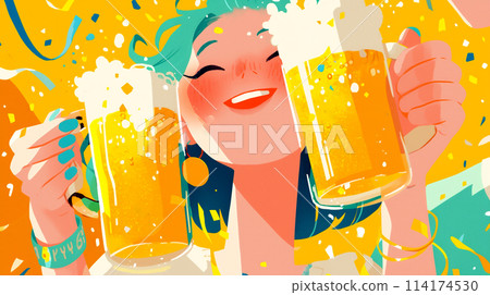 一個女人喝啤酒的插圖 114174530
