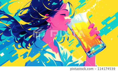 一個女人喝啤酒的插圖 114174539