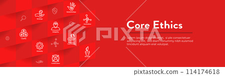 Core Ethics Web Header Banner with Dedication Integrity and Mission Core Values Icons 114174618