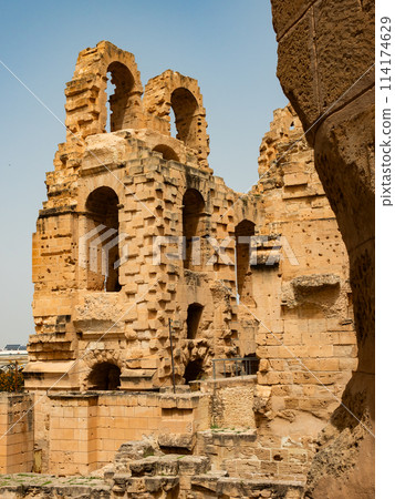 Preserved El Jem Amphitheatre in Tunisia showcasing Roman architecture 114174629