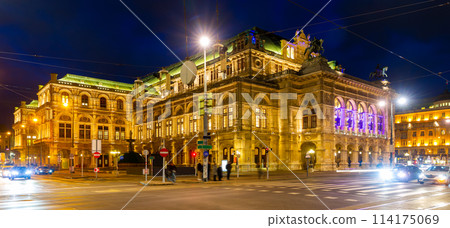 Night view of central avenue of Vienna and State Opera, Austria Night view of central avenue of Vienna and State Opera, Austria 114175069