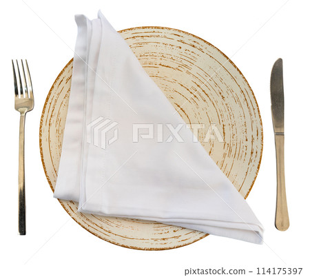 Empty plate and cutlery 114175397