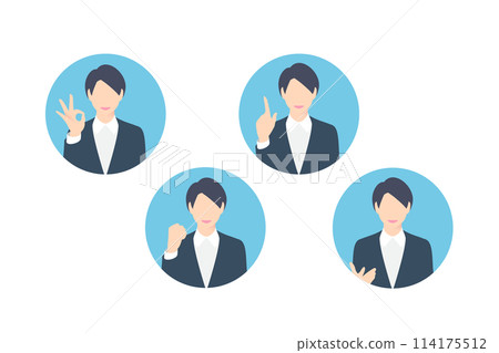 OK sign, fist pump, pointing, female business person making a proposal, icon style 114175512