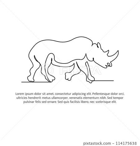 Rhino line design. Wildlife decorative elements drawn with one continuous line. Vector illustration of minimalist style on white background. 114175638