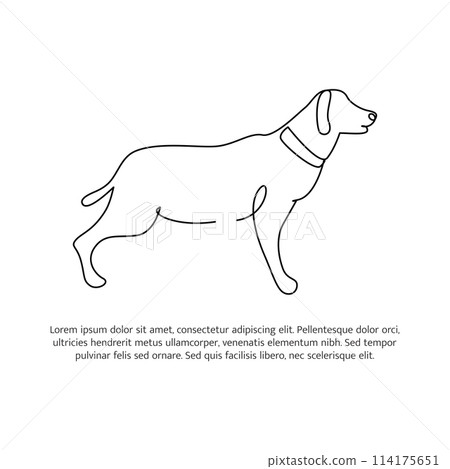 Dog line design. Simple animal silhouette decorative elements drawn with one continuous line. Vector illustration of minimalist style on white background. 114175651