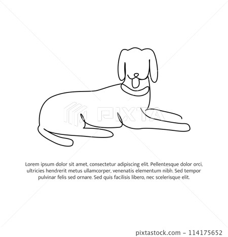 Dog line design. Simple animal silhouette decorative elements drawn with one continuous line. Vector illustration of minimalist style on white background. 114175652