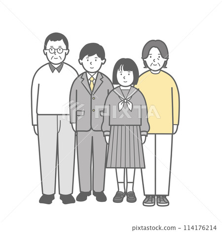 Full-body illustration of a family of four (parents and students) 1 Full-body illustration of a family of four (parents and students) 1 114176214