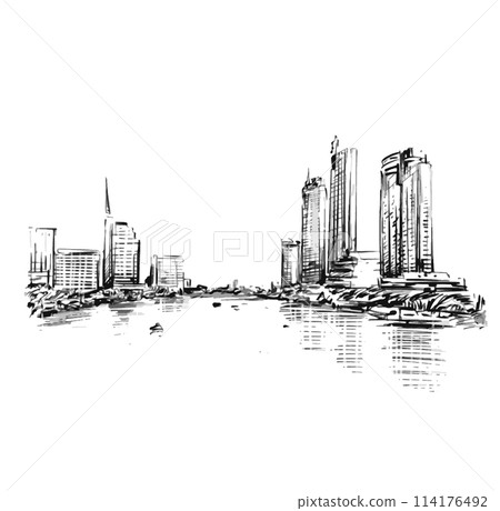Drawing background of Bangkok riverside cityscape  114176492