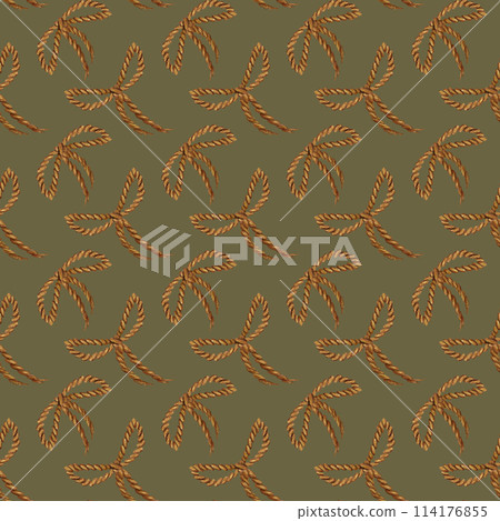 Seamless pattern of brown rope with stripes and bows from an old vintage postal writing set. Watercolor illustration for a themed template for Book Day, post office, nautical knots, antique store 114176855