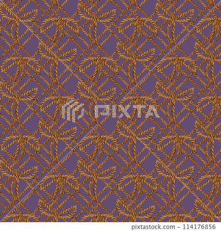 Seamless pattern of brown rope with stripes and bows from an old vintage postal writing set. Watercolor illustration for a themed template for Book Day, post office, nautical knots, antique store 114176856