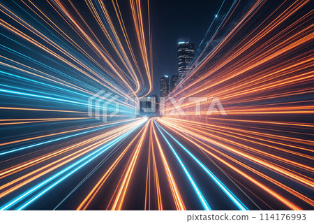Neon light extends vertically and disappears into the distance, internet speed concept background 114176993