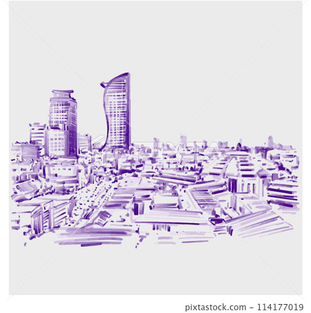 Drawing of Phnom Penh cityscape Cambodia in blue Drawing of Phnom Penh cityscape Cambodia in blue 114177019