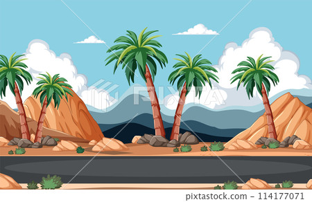 Tropical Oasis Amidst Rocky Desert 114177071