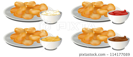 Variety of Dipping Sauces with Nuggets 114177089