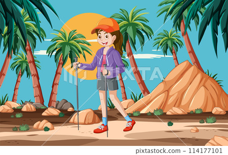 Young Hiker Exploring Tropical Landscape Young Hiker Exploring Tropical Landscape 114177101