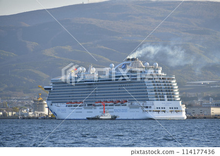 拍攝初夏時節,皇家公主號遊輪停靠在北海道函館市函館港的景色。 拍攝初夏時節,皇家公主號遊輪停靠在北海道函館市函館港的景色。 114177436