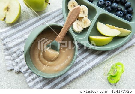 Healthy baby food in bowl. Healthy baby food in bowl. 114177720