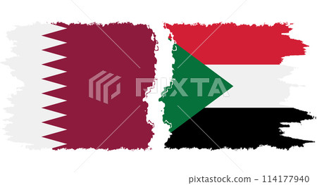Sudan and Qatar grunge flags connection vector 114177940