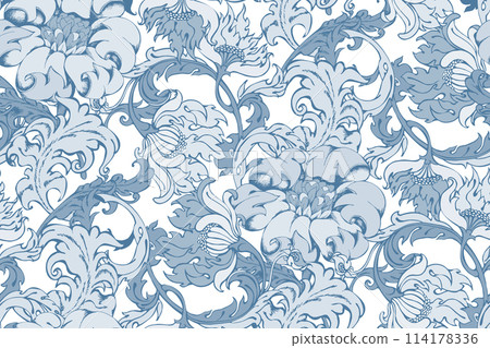 Seamless abstract floral pattern in style of William Morris. 114178336